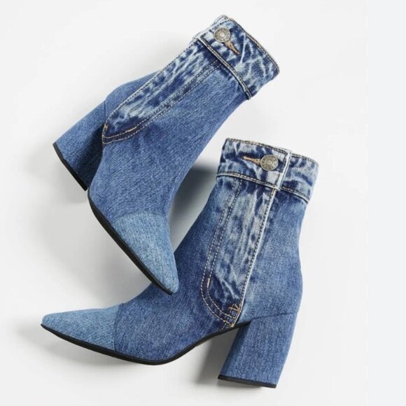 Jeffrey Campbell Finite Block Heel Boot in Blue Denim, Size 8 - Picture 1 of 16